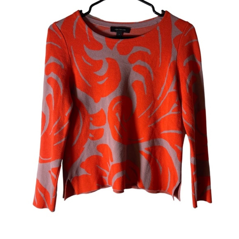Ann Taylor Red Fan Leaf Sweater Size S - Picture 2 of 5
